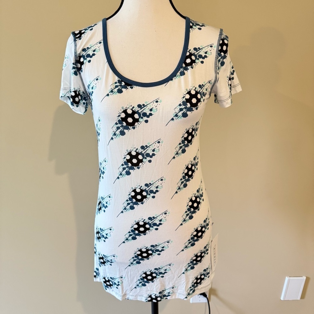 Kickee Pants Tee Shirt in Natural Soccer Splash Print, Short Sleeve Women's, SzS